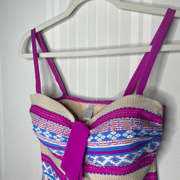 Tropical Escape Striped Tankini Swim Tie Tank Top Purple Size 8 Bathing Suit - Picture 2 of 6